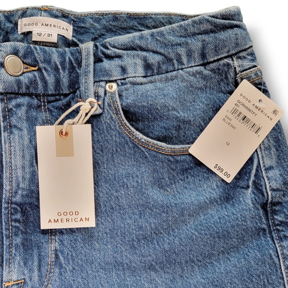 Good American Good Classic Raw Hem Jeans Size 12/31 Skinnyish Hi-rise New! - Picture 6 of 11